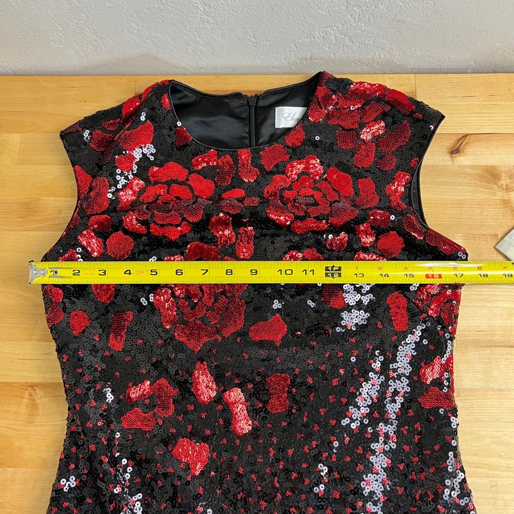 Eliza J Sheath Dress Rose Allover Sequin Ombre Size 6 Black Red Floral New - Picture 9 of 10